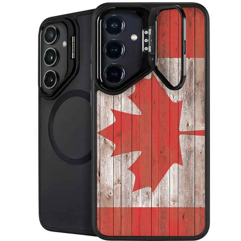 Canadian Flag Dark Wood Galaxy S25 Kickstand Case